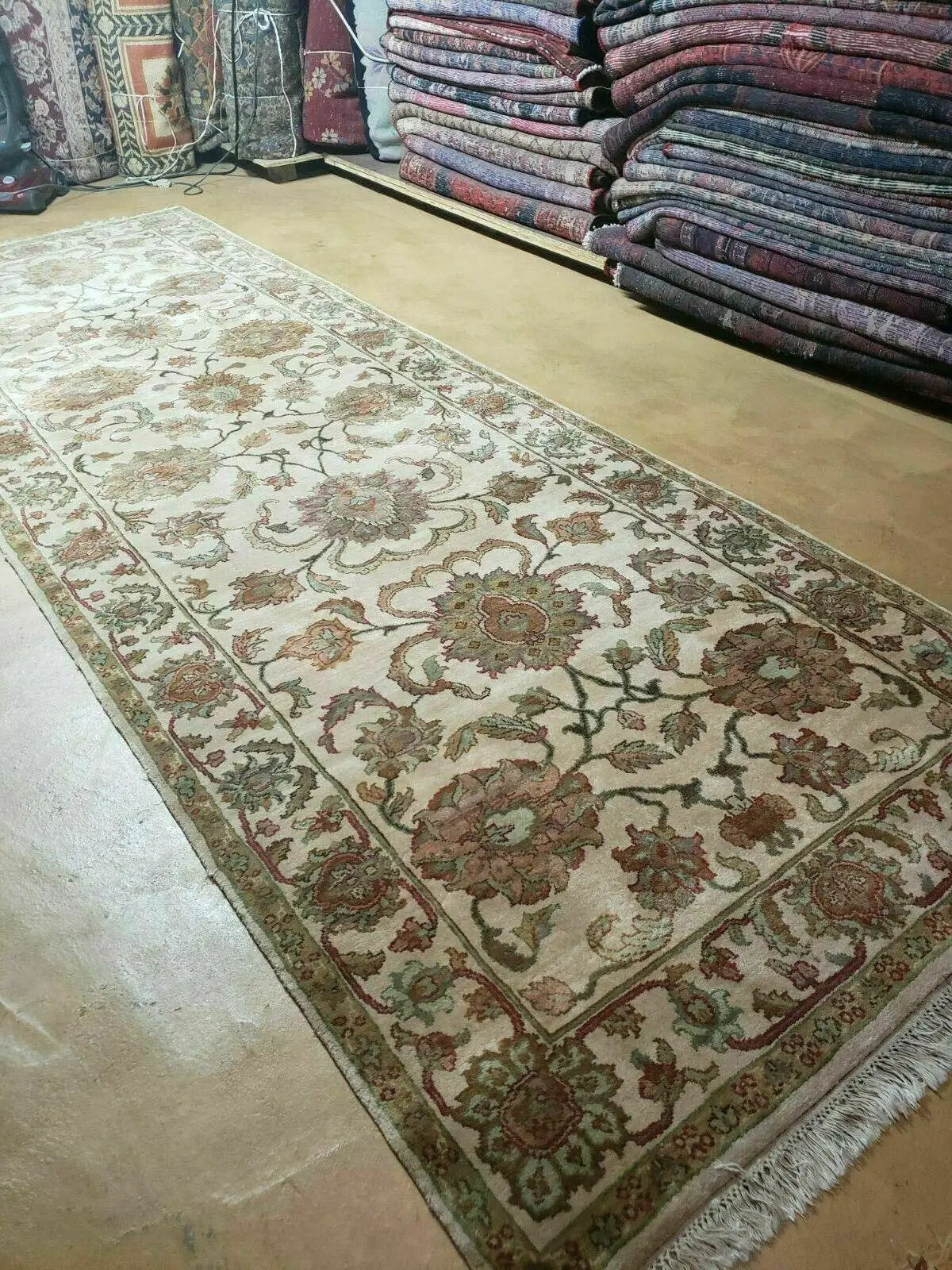 4x12 Vintage Oriental Runner Rug Hand Knotted Indian Agra Wool Tea Washed Beige by Jewel Rugs