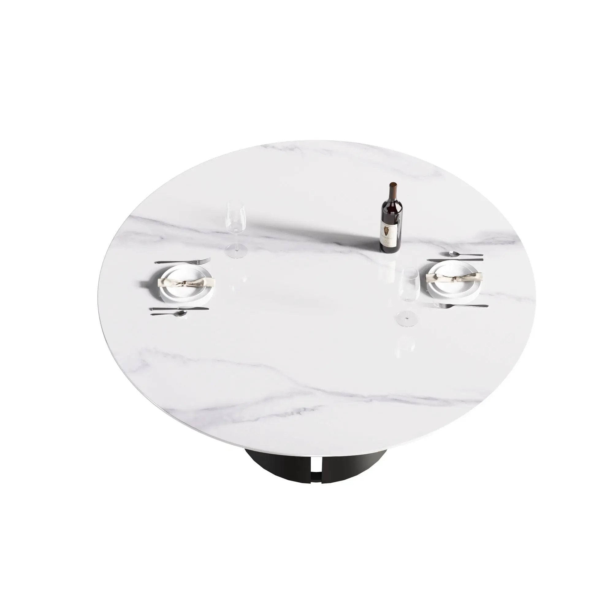 59.05" Modern Artificial Stone Round Carbon Steel Base Dining Table - White / Black by HouseOfZazla