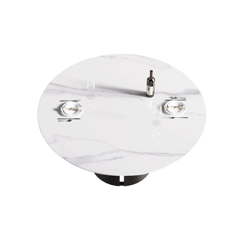 59.05" Modern Artificial Stone Round Carbon Steel Base Dining Table - White / Black by HouseOfZazla