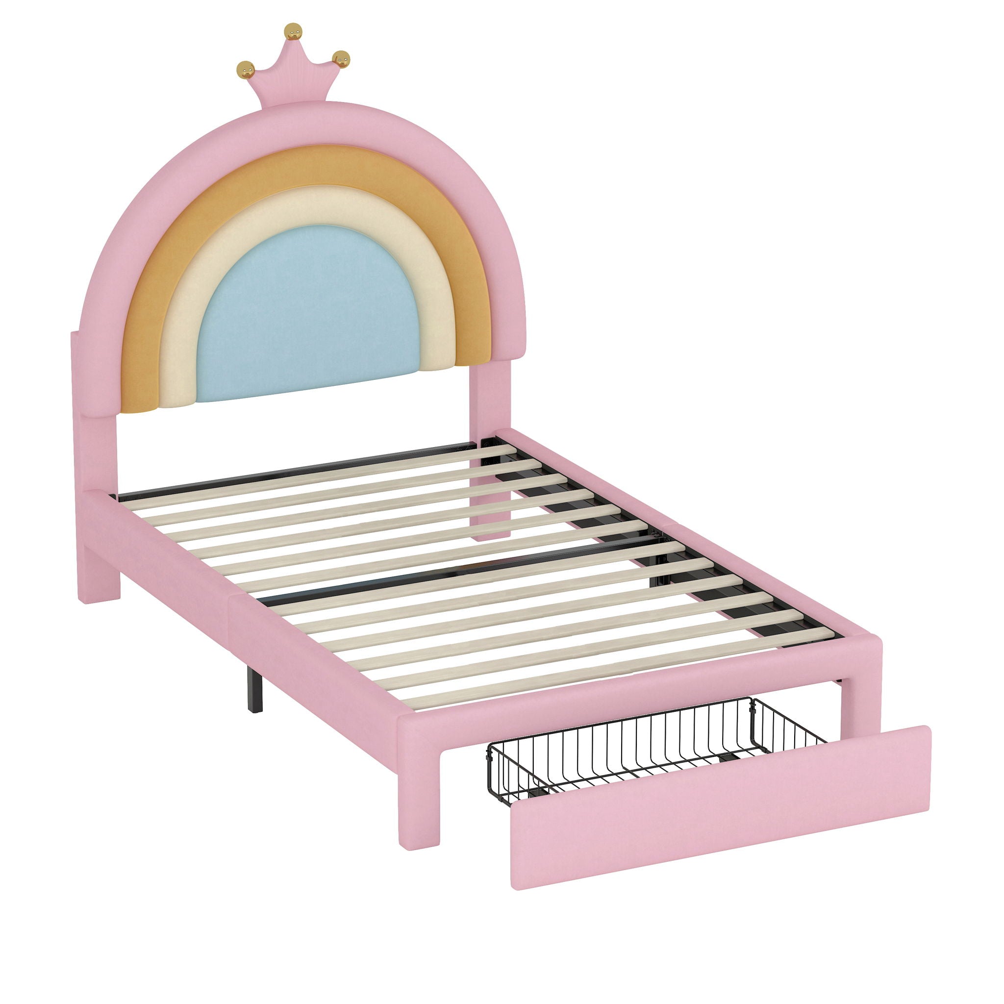 Upholstered Rainbow Design Bed, Princess Platform Bed With Storage Drawer by HouseOfZazla
