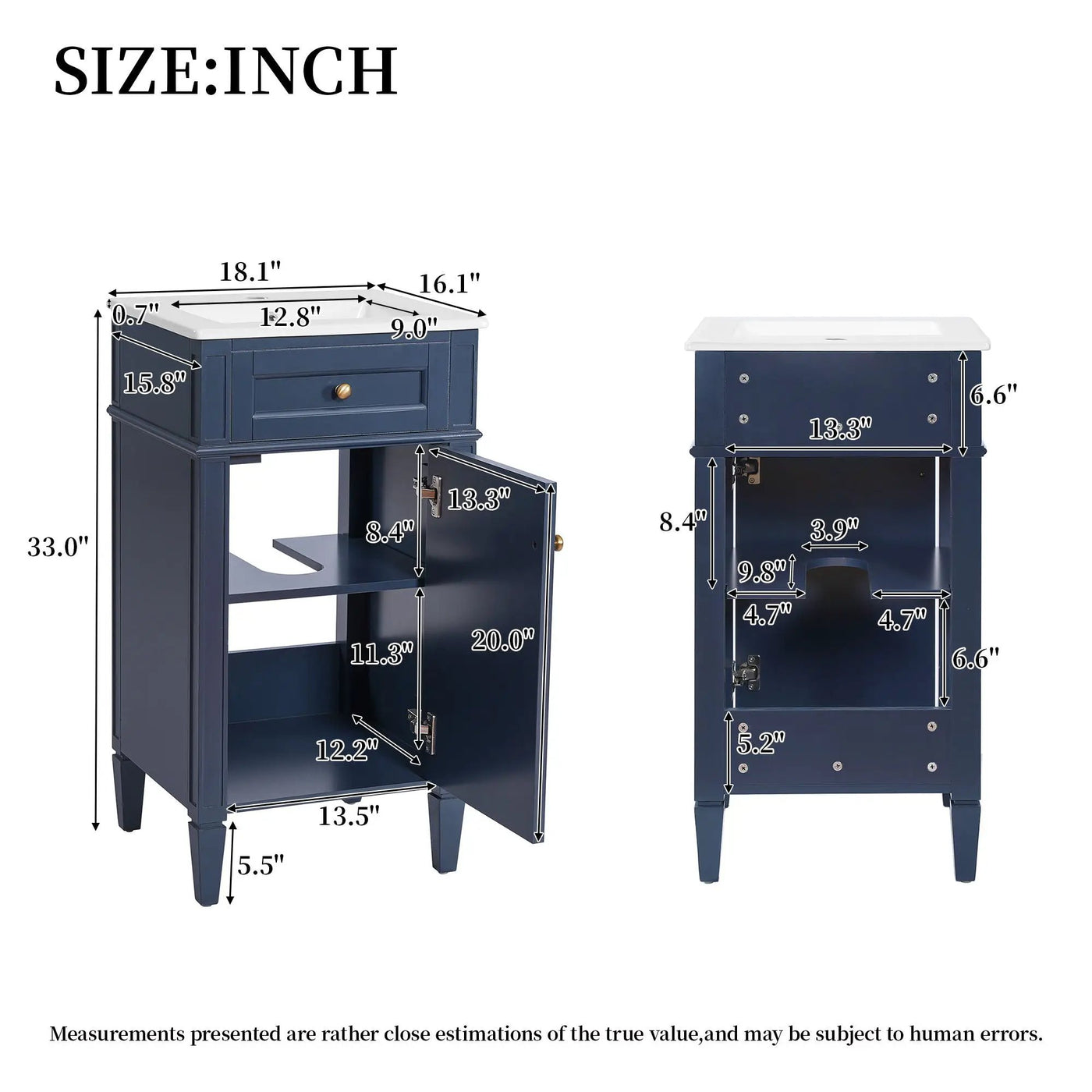 French Style Bathroom Vanity With Sink, Soft-Closing Door, Adjustable Shelf, Rectangular Design by Unique Piece Furniture