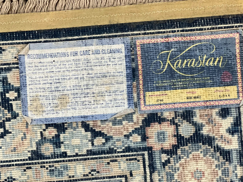 Karastan Blue Heriz Rug #748, Vintage Wool Karastan Carpet 4.3 x 6, Discontinued Original 700 Series Karastan Area Rug by Jewel Rugs