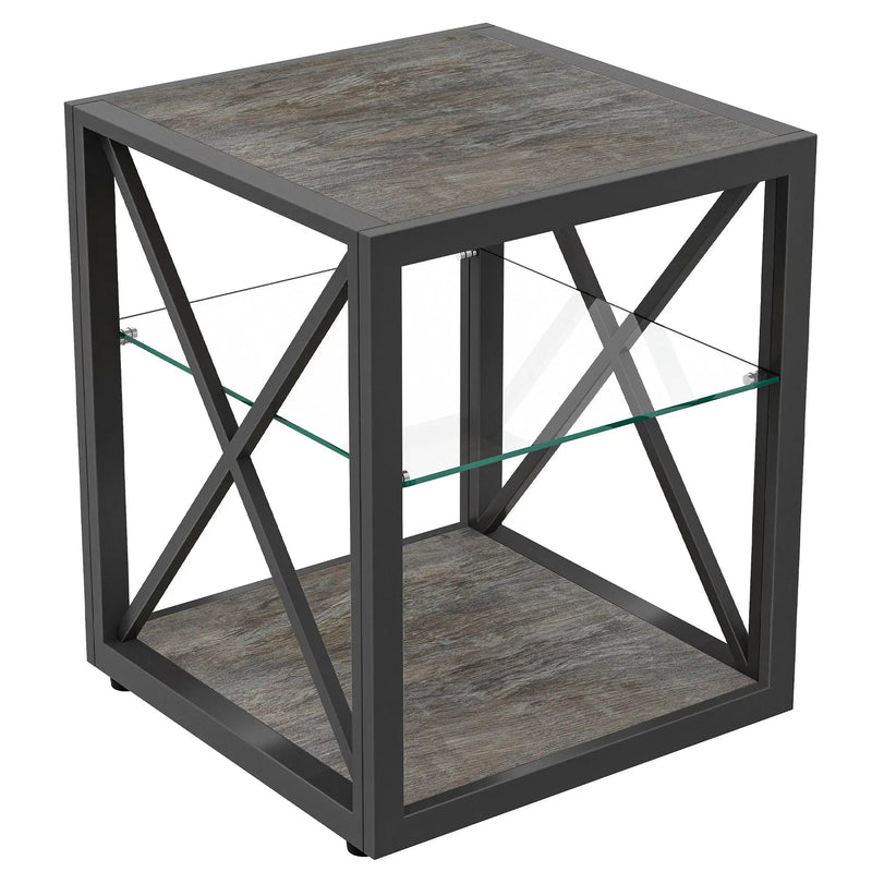 Modern End Table Nightstand with Tempered Glass & Wood Grain MDF by HouseOfZazla