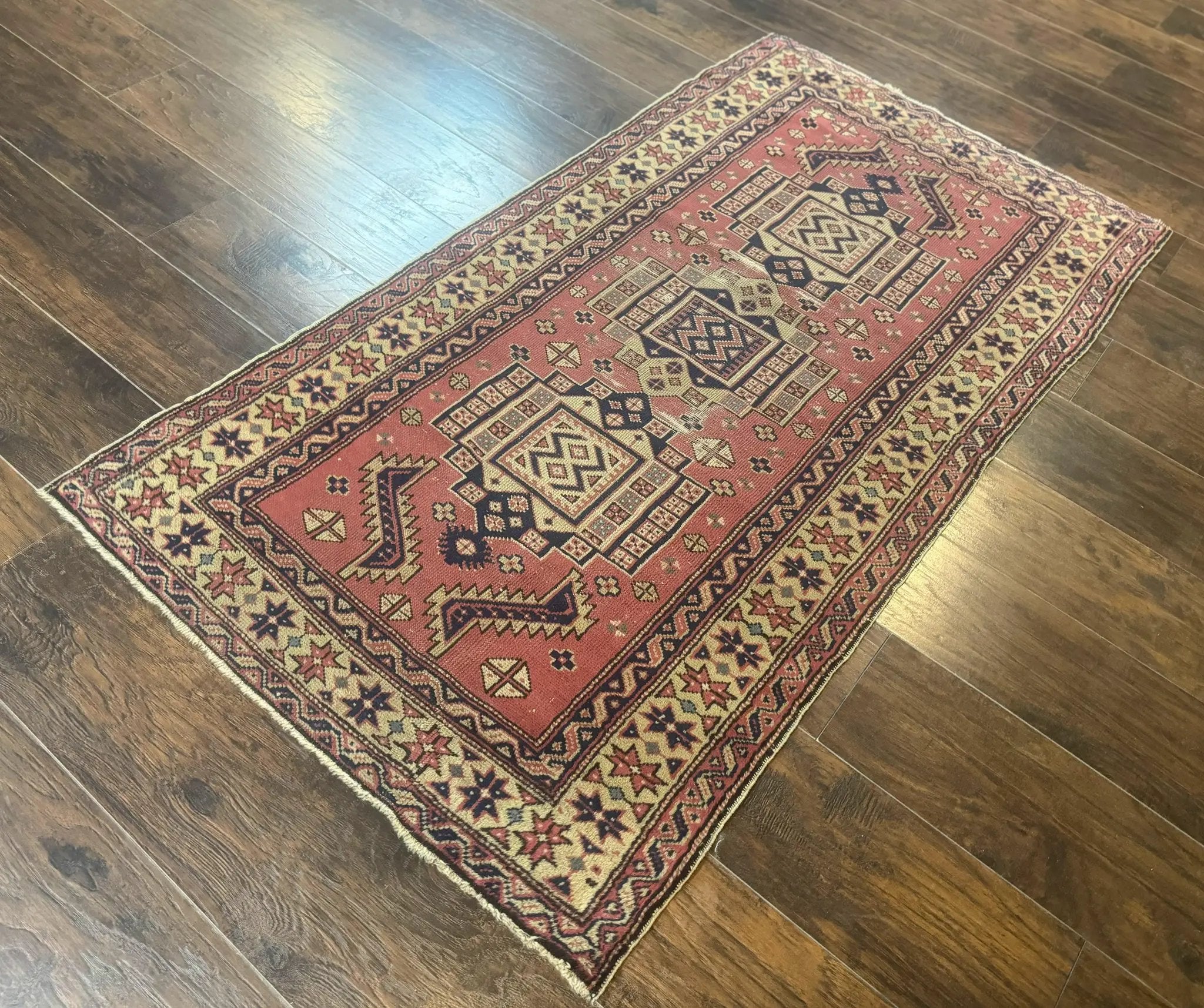 Antique Turkish Sparta Rug 3x6, Geometric Caucasian Kazak Pattern, Handmade by Jewel Rugs