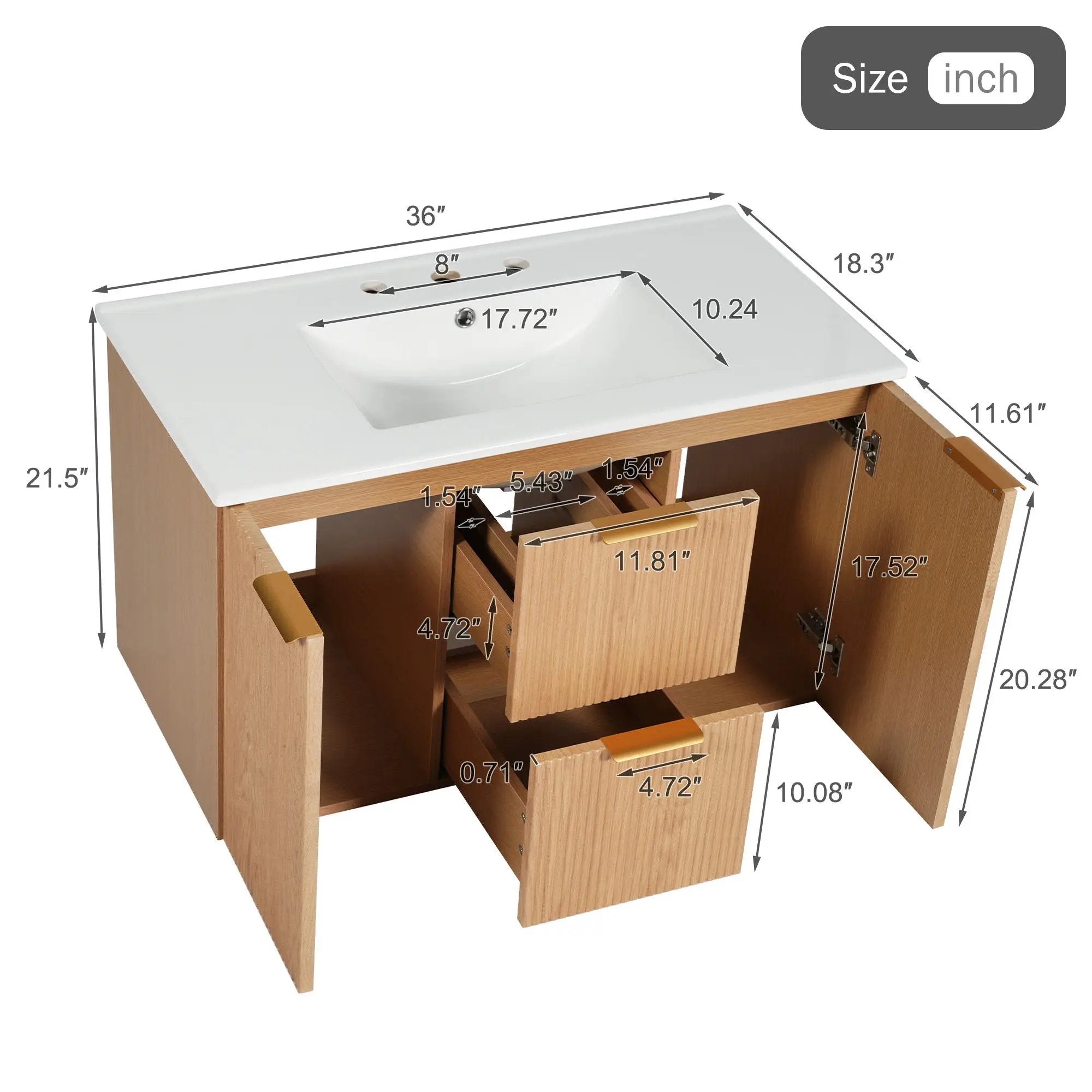 Modern Wall Mounted Bathroom Vanity, Soft Close Doors by Unique Piece Furniture