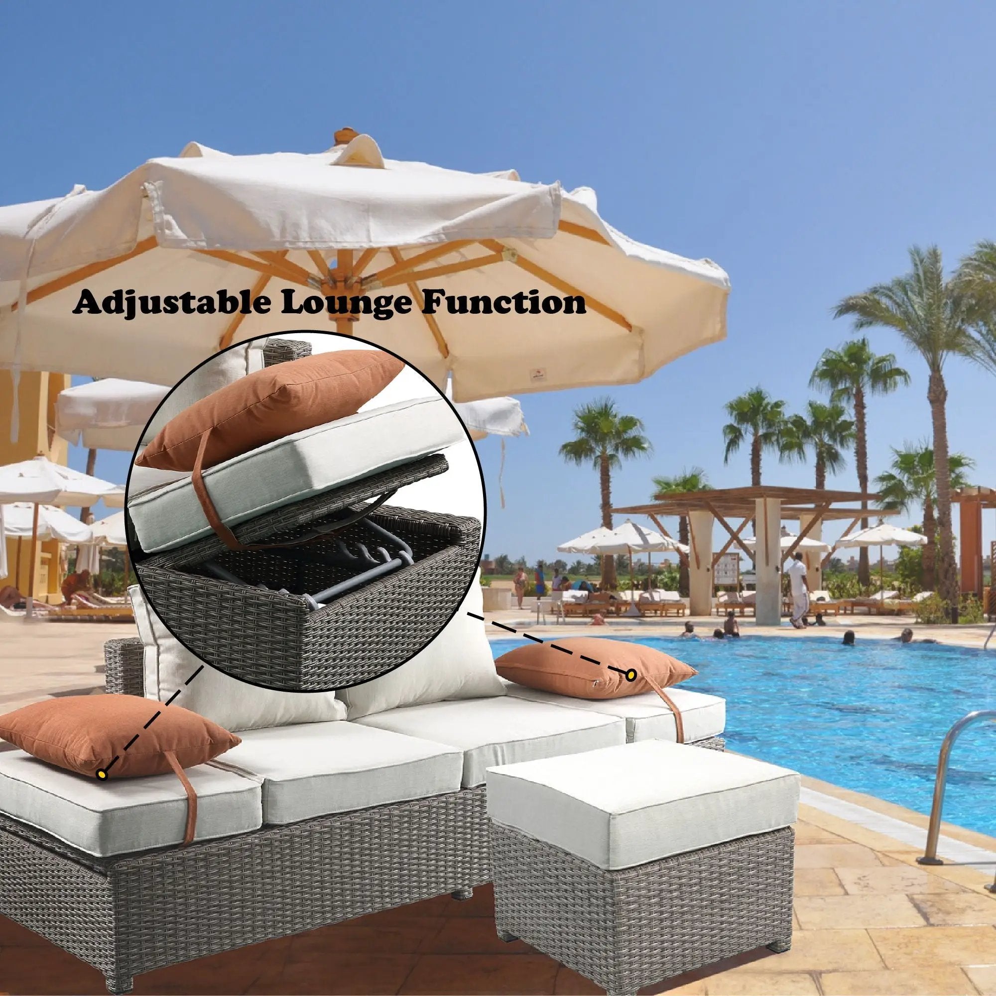 Salena - All Weather Wicker Patio Sofa & Ottoman With 2 Toss Pillows - Beige / Gray by Unique Piece Furniture