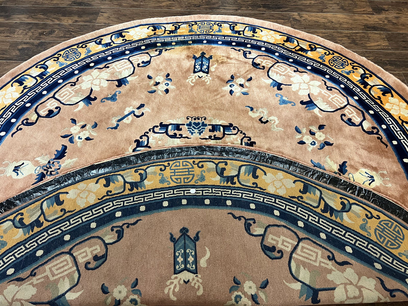 Antique Round Chinese Wool Rug 8x8, Chinese Peking Carpet, Asian Oriental Carpet 8 x 8 ft, Chinese Art Deco Rug, Nichols Rug by Jewel Rugs