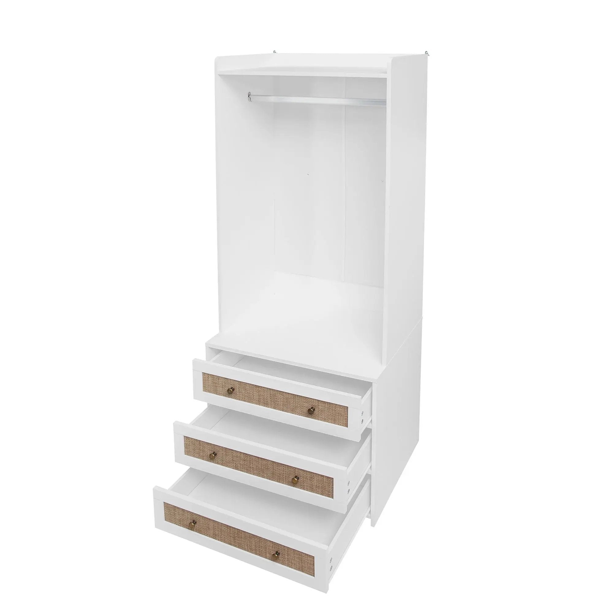 Wardrobe With 3 Drawers High Wardrobe Armoire With Rattan For Living Room Organizer - White by HouseOfZazla