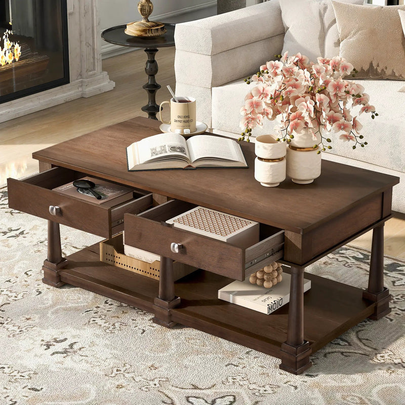 VIBE HAUS Farmhouse Wooden Coffee Table, photo 2 of 10