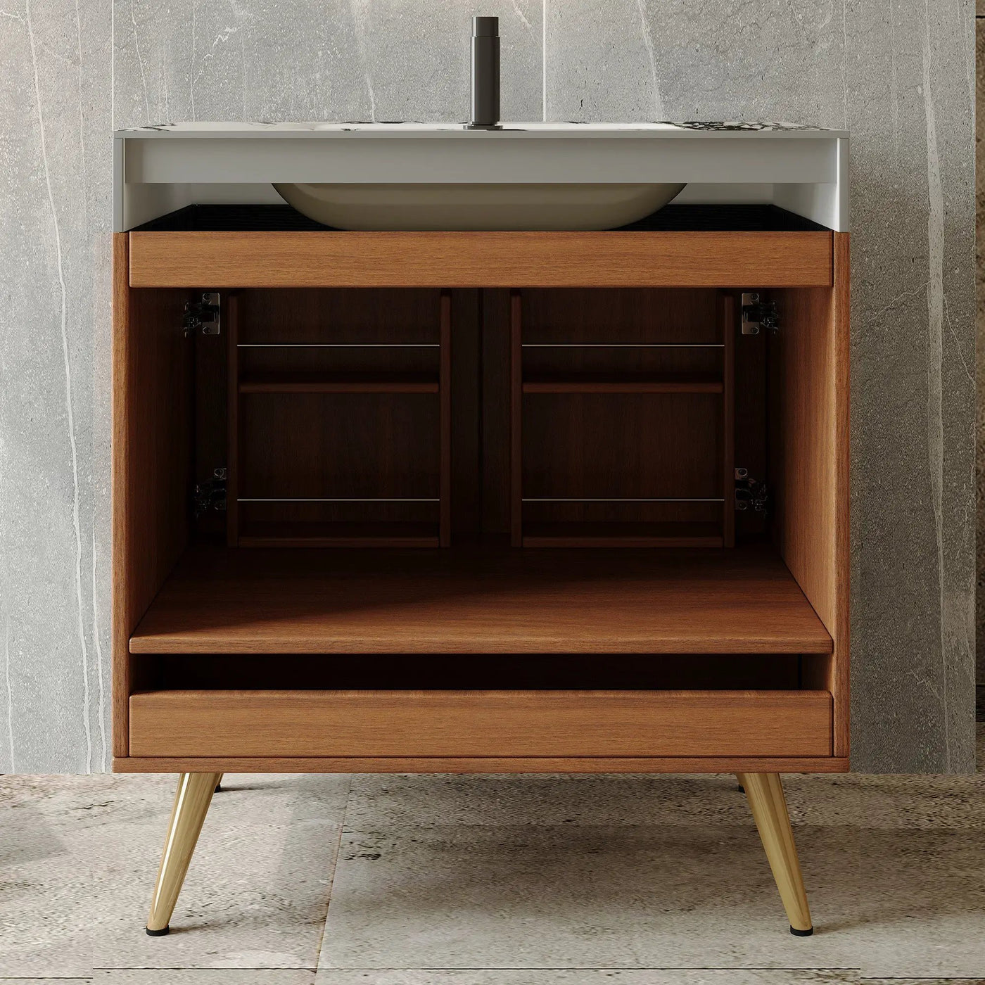Mid-Century Free-Standing Bathroom Vanity with Faux Marble Top by HouseOfZazla