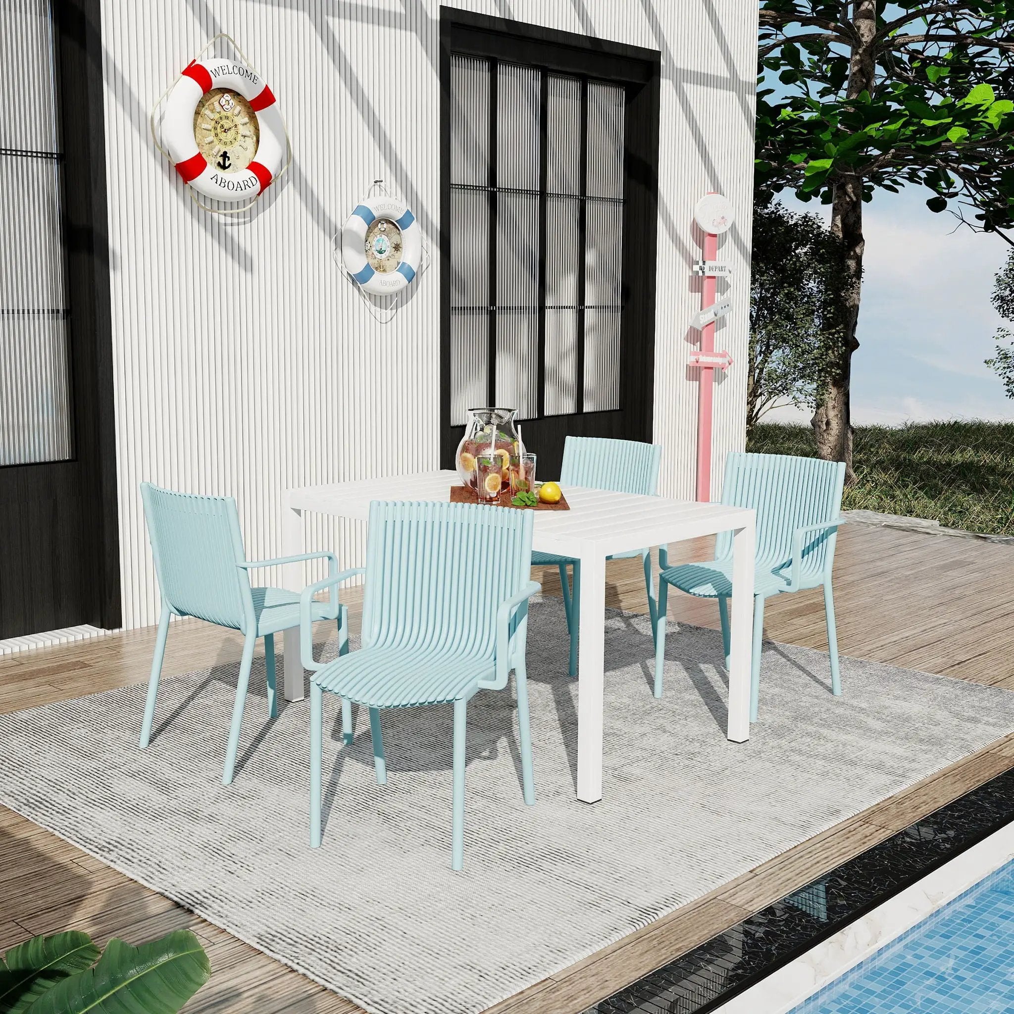 4 Modern Stackable Armchair Matched With Long Table by Unique Piece Furniture