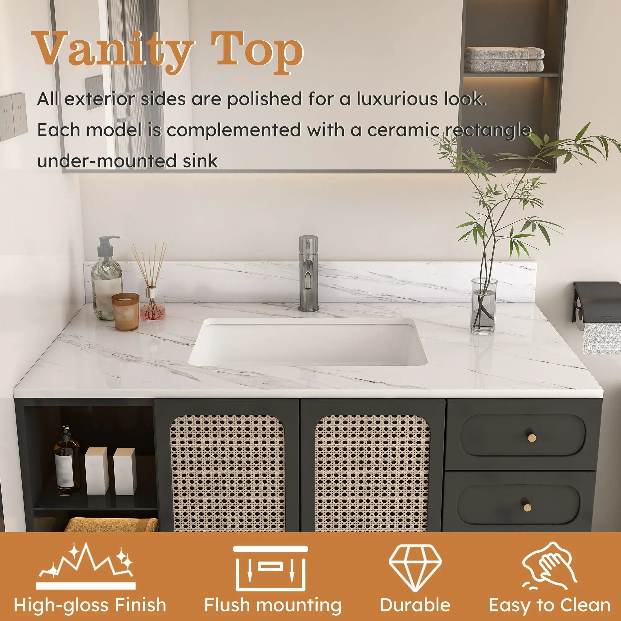 Bianco Carrara Venato Elegant Marble Vanity Top, Bathroom Vanity With Undermount Sink, Sintered Stone by HouseOfZazla