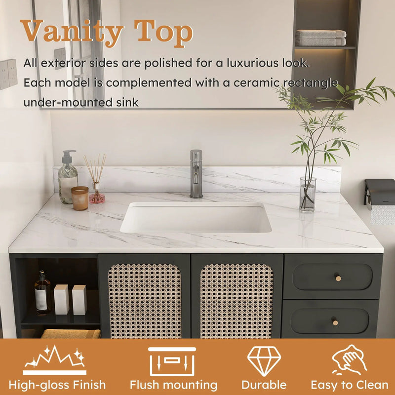 Bianco Carrara Venato Elegant Marble Vanity Top, Bathroom Vanity With Undermount Sink, Sintered Stone by HouseOfZazla