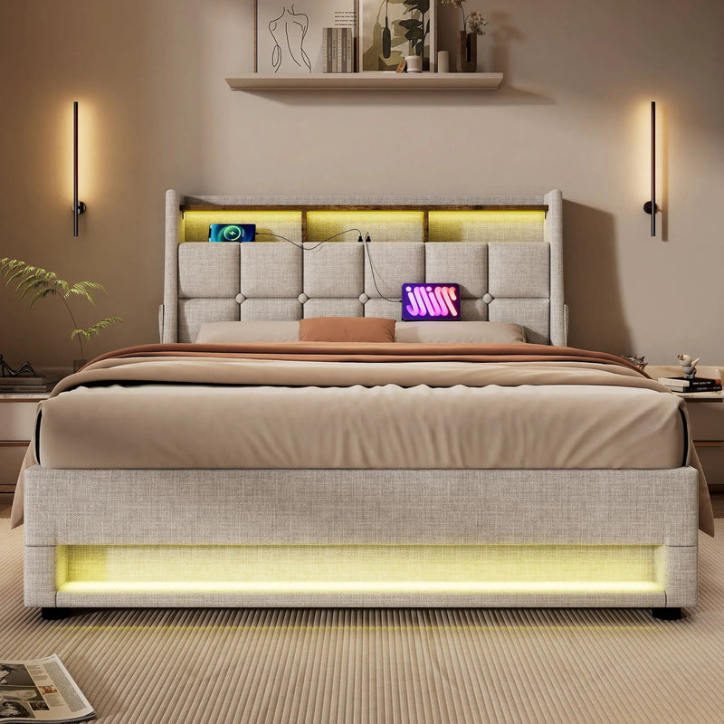 Upholstered Platform Bed With A Hydraulic Storage System, LED And USB Charging (Without Mattress) by HouseOfZazla