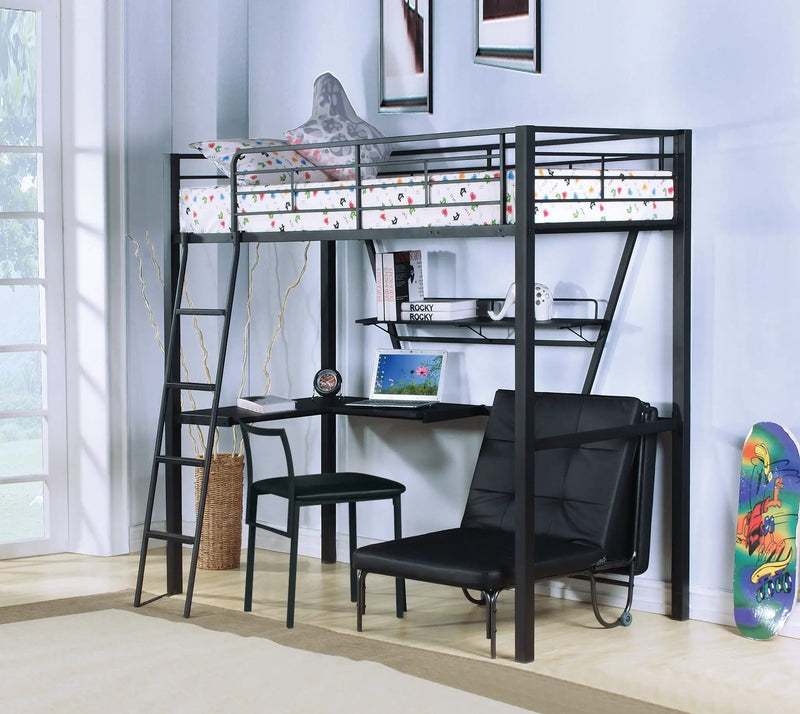 Senon Twin Loft Bed With Desk - Black / Silver by HouseOfZazla