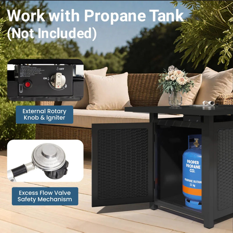 Outdoor 2 In 1 Propane Fire Pit Table With Lid & Glass Shield, Rectangular Fire Table, Lava Rock & Cover - Black by HouseOfZazla