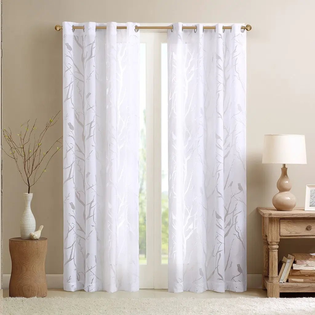 Grommet Top Sheer Bird on Branches Burnout Window Curtain Panel by HouseOfZazla