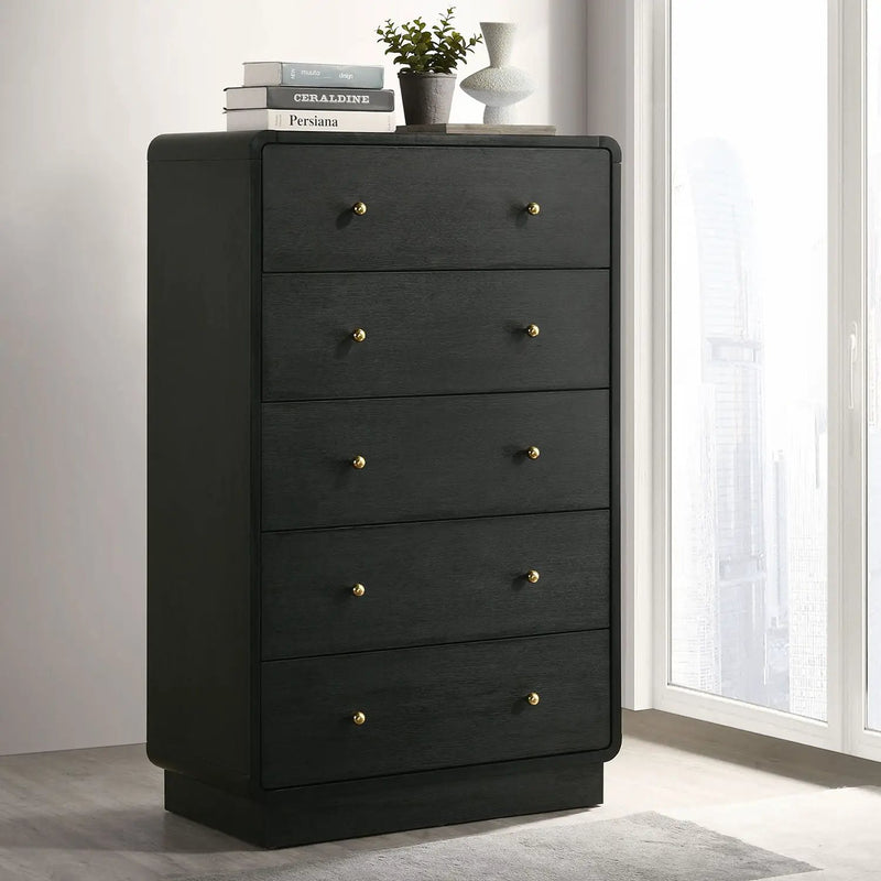 Burton - 5 Drawer Chest Of Drawers - Black by HouseOfZazla