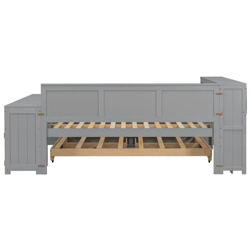 Daybed With Storage Shelves, Drawers, Trundle, Charging Station, LED Light, Desk And Cabinet by HouseOfZazla