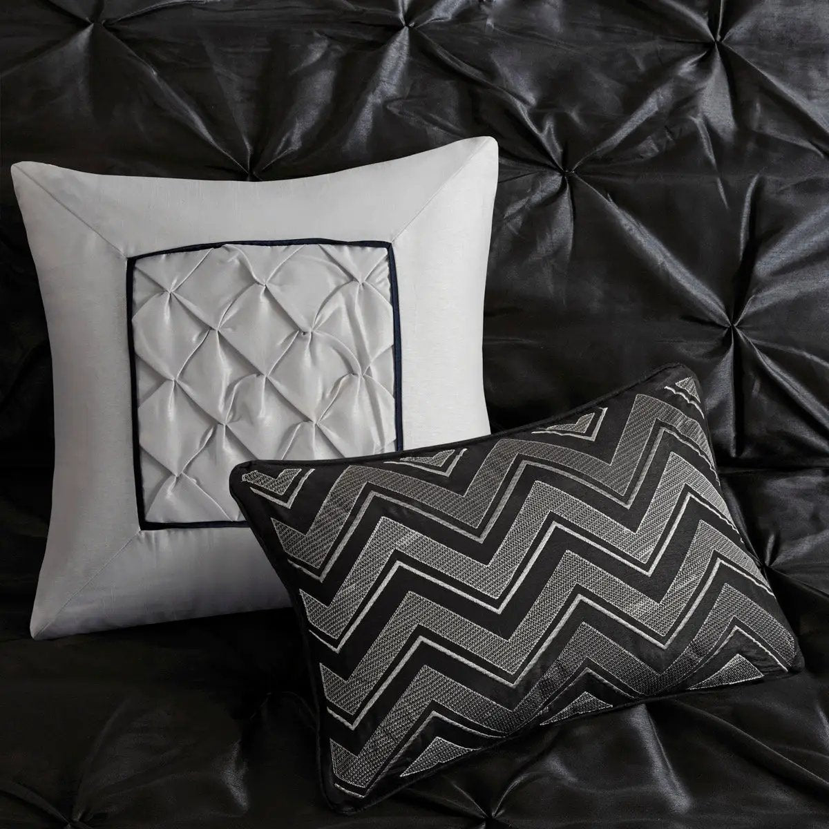 7 Piece Tufted Comforter Set Black King by HouseOfZazla