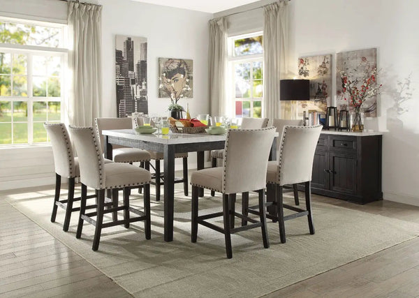 Nolan - Counter Height Table - White Marble Top & Salvage Dark Oak