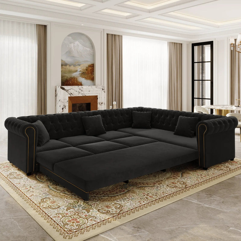 115.3" L-Shaped Sofa Couch with Pull-Out Bed by HouseOfZazla