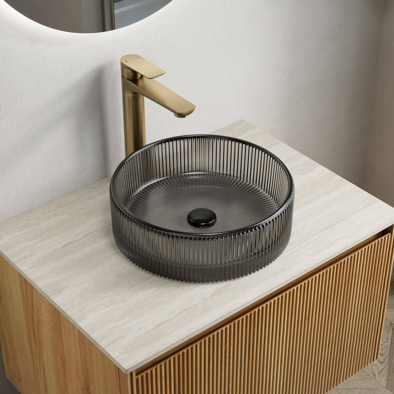 Sonny 16'' Bathroom Round Crystal Glass Sink Transparent by HouseOfZazla