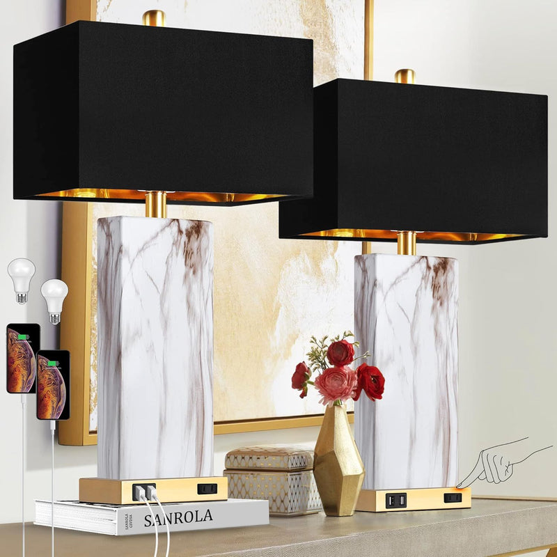 Touch Control Table Lamps Set of 2 with USB Ports and AC Outlet by HouseOfZazla