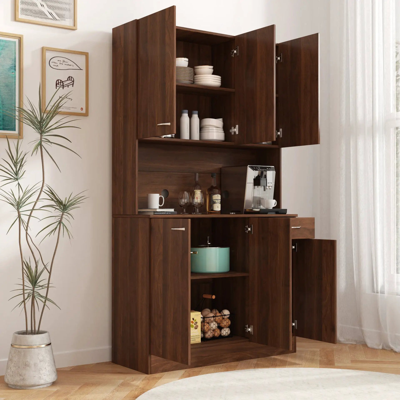70.87" Tall Wardrobe & Kitchen Cabinet with 6 Doors, Drawer, and Open Shelf by HouseOfZazla