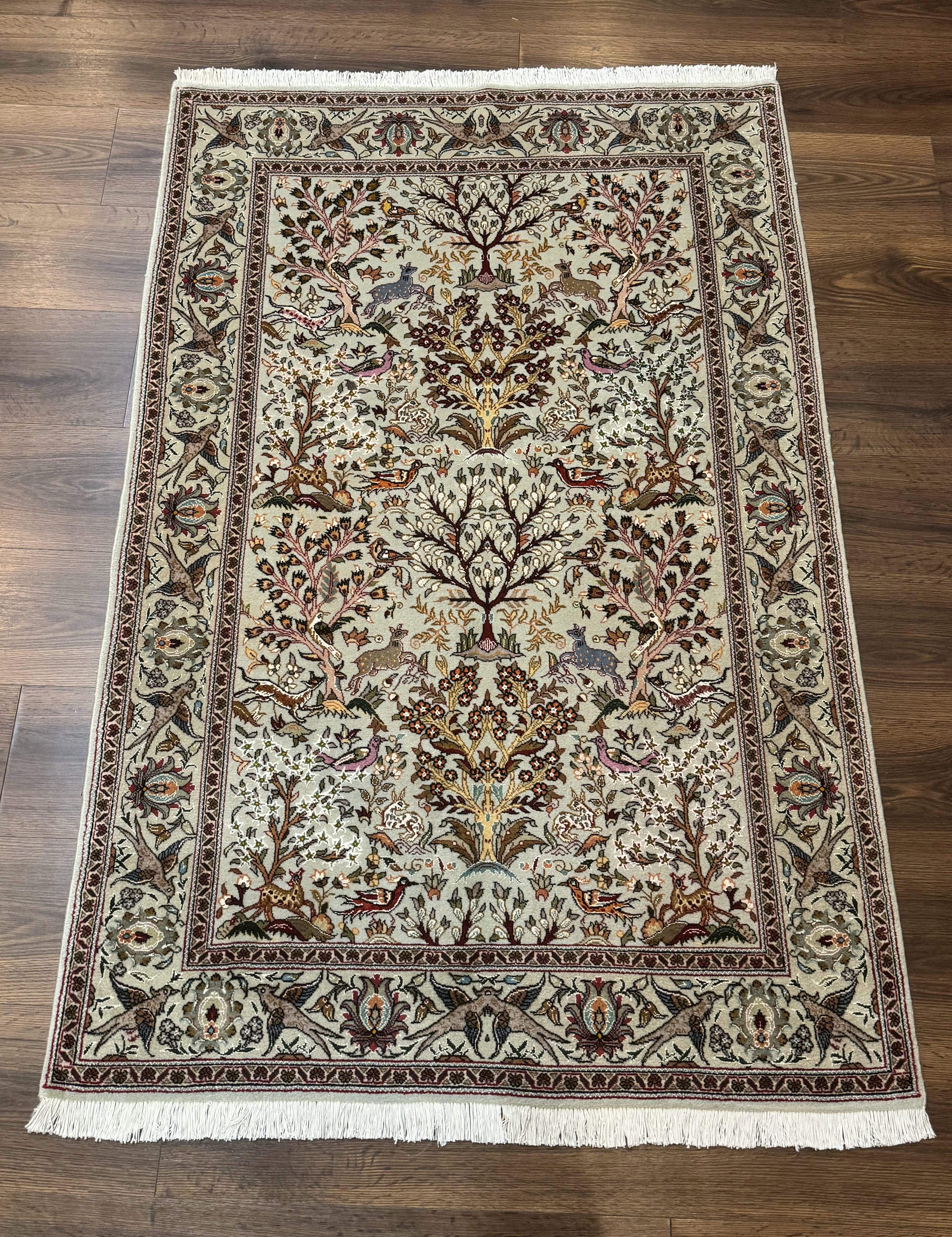 Wonderful Persian Tabriz Rug 3x5, Tree of Life, Animal Pictorials, Birds, Wool & Silk Highlights, Fine 330 KPSI by Jewel Rugs