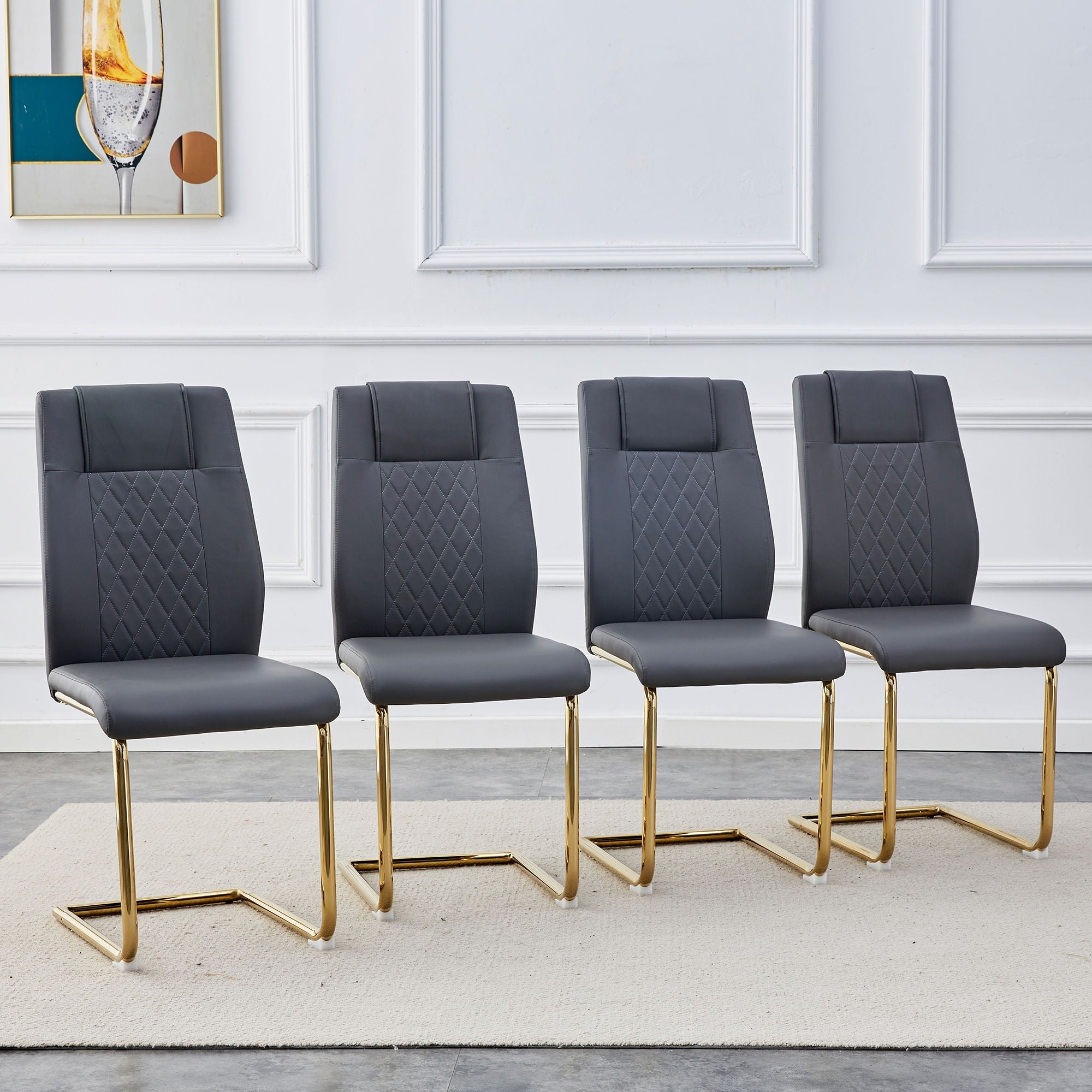 Modern Legged Upholstered Dining Chairs (Set of 4) Artificial For Kitchen And Office - Gray by HouseOfZazla