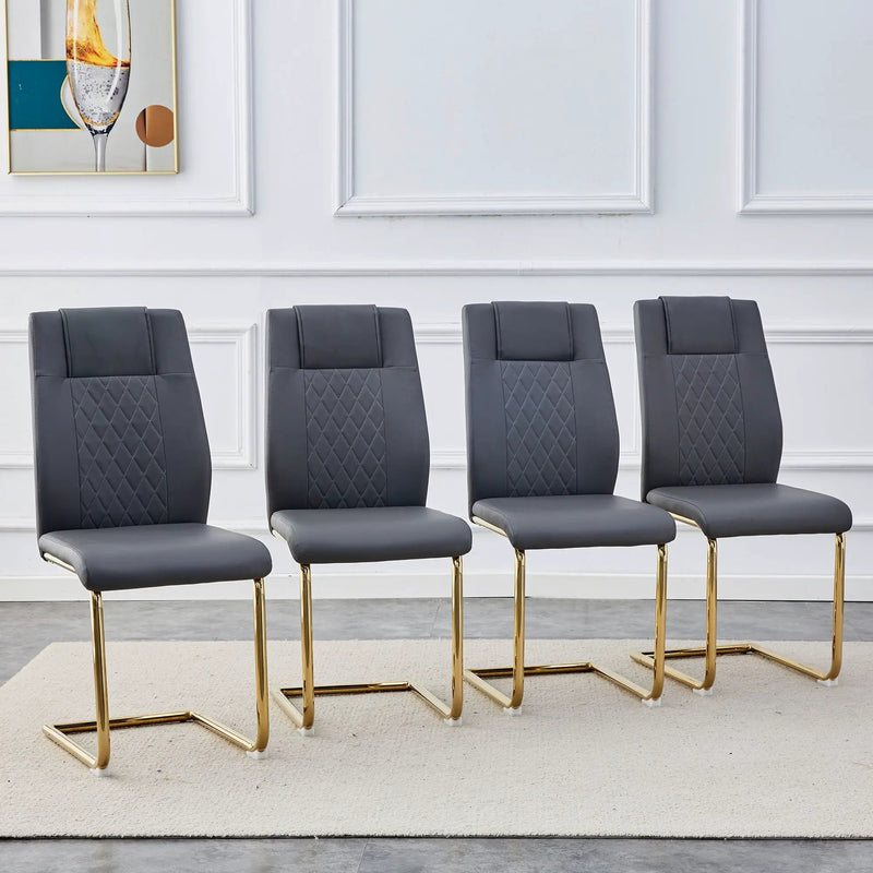 Modern Legged Upholstered Dining Chairs (Set of 4) Artificial For Kitchen And Office - Gray by HouseOfZazla