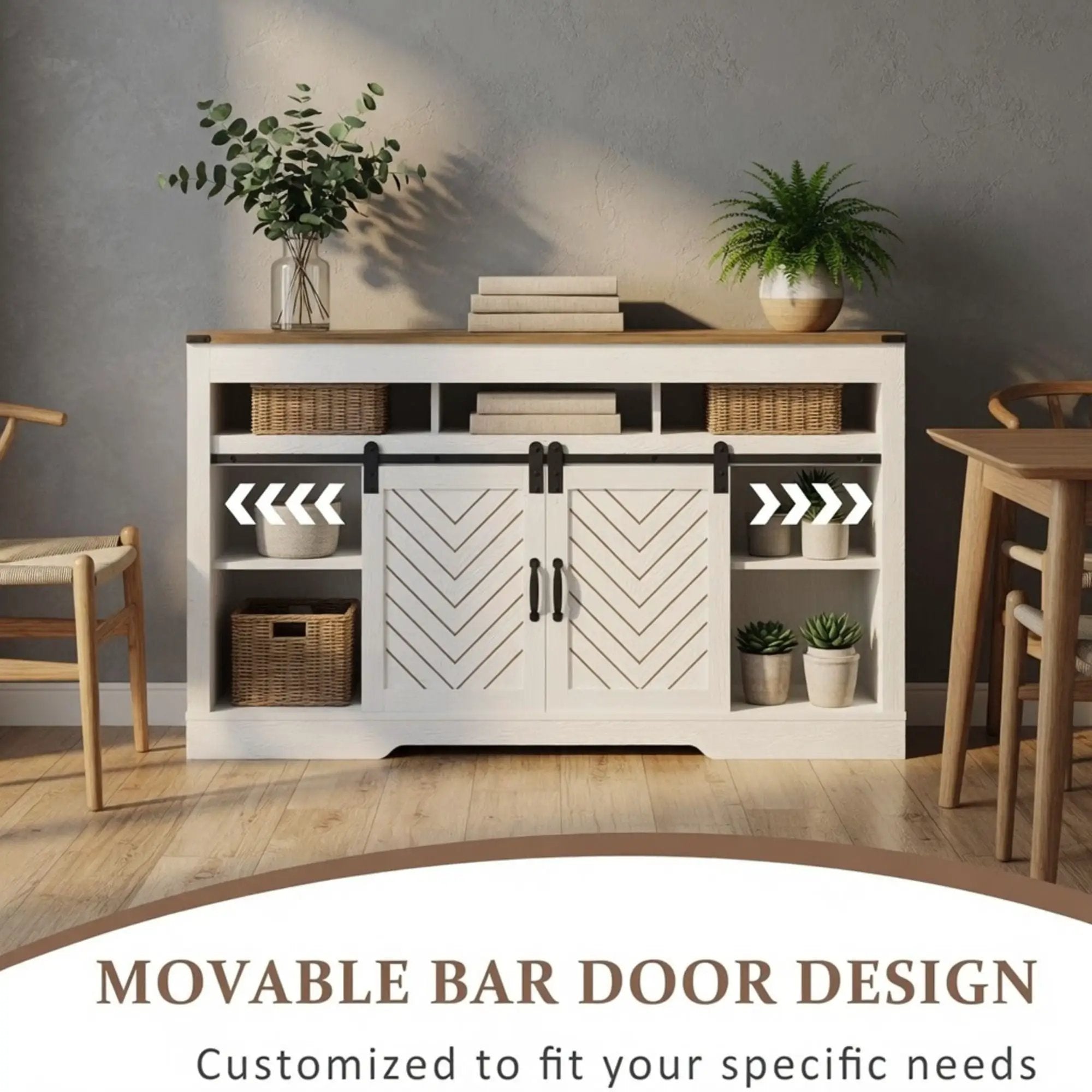 TV Stand With Sliding Barn Doors And Adjustable Storage - White / Oak by HouseOfZazla