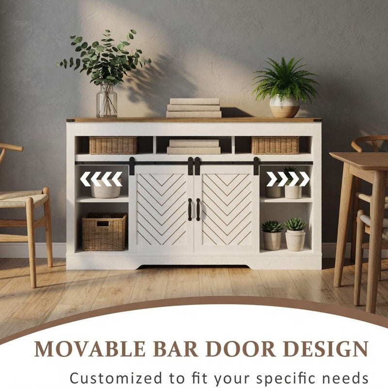 TV Stand With Sliding Barn Doors And Adjustable Storage - White / Oak by HouseOfZazla