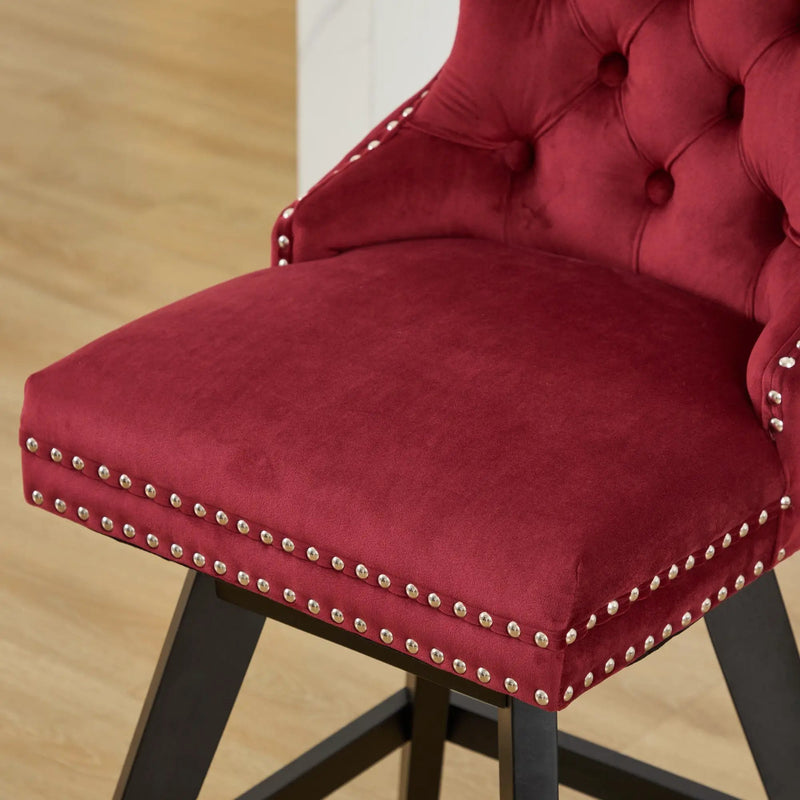 Swivel Velvet Barstools with Button Tufted Decoration - Set of 2 (Wine Red) by HouseOfZazla
