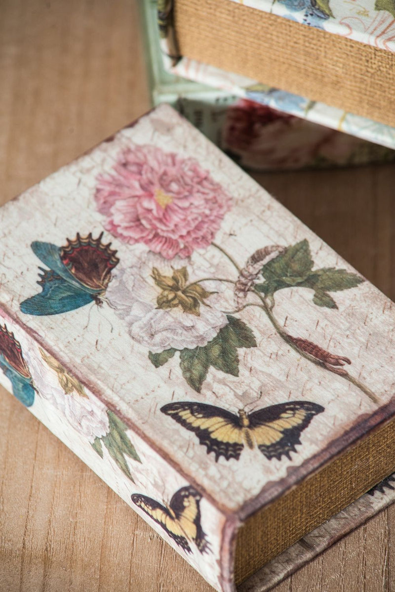 Book Boxes With Birds, Flowers, And Handwriting Design (Set of 4) - Multi by HouseOfZazla
