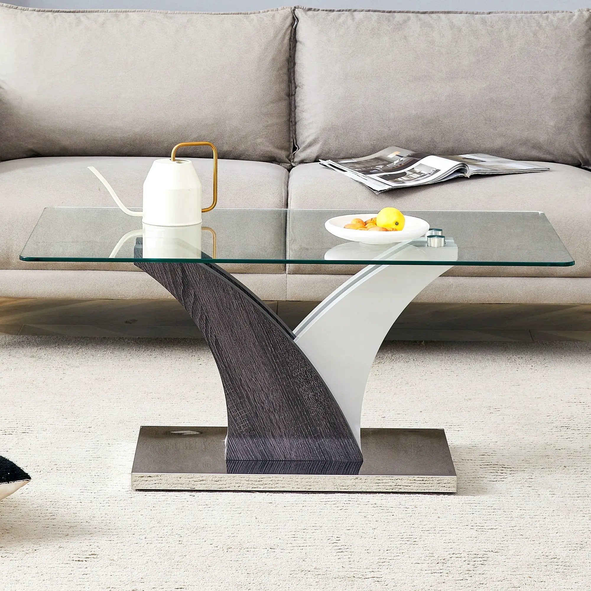 Artistic Rectangular Coffee Table With Tempered Glass Countertop by Unique Piece Furniture