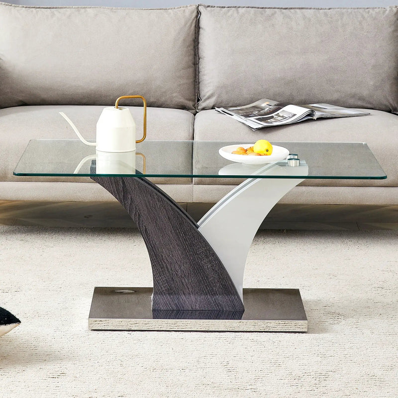 Artistic Rectangular Coffee Table With Tempered Glass Countertop by HouseOfZazla