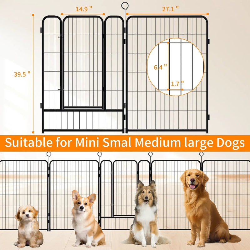 Dog Playpen, 16 Panels Pet Exercise Pen Indoor / Outdoor Fence With Anti Skid Base - Black by HouseOfZazla