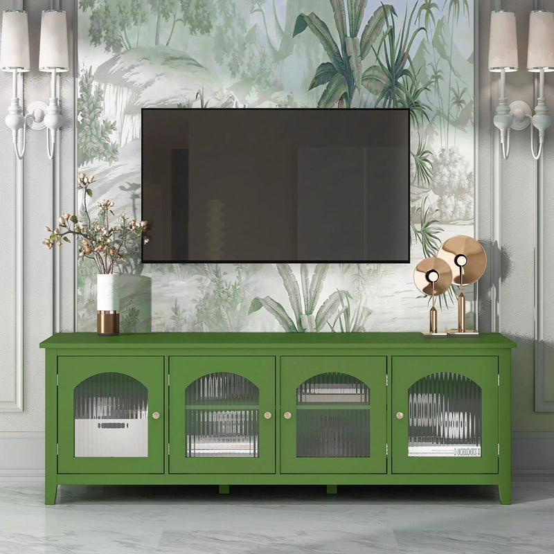 StylishTVcabinet Entertainment CenterTV Stand, TVconsoletable, Media Console, Solidwood Frame, Changhong Glass Door, Metal Handle by HouseOfZazla