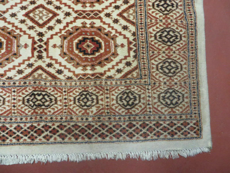 4' X 7' Vintage Handmade Pakistani Turkoman Bokhara Balouch Woven Wool Rug Ivory by Jewel Rugs