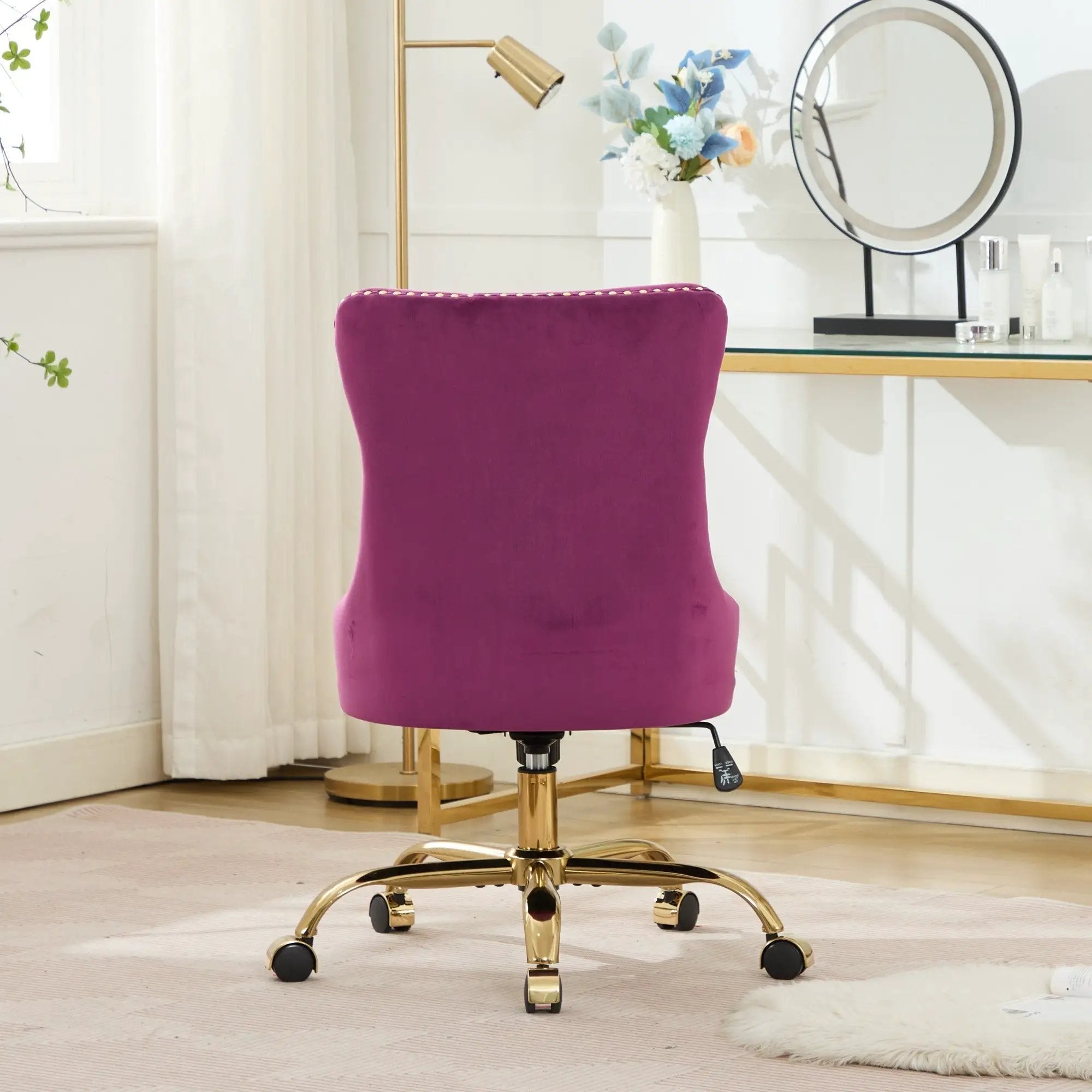 Office Chair Modern Velvet Upholstered Tufted Button (Purple) by HouseOfZazla