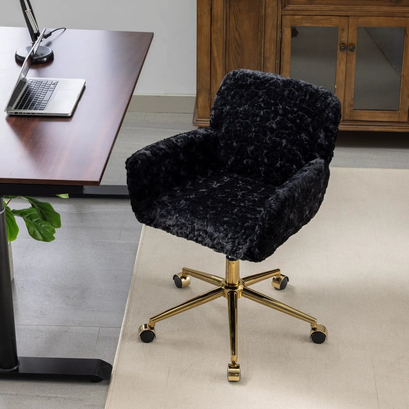 Office Chair, Artificial Rabbit Hair Home Office Chair With Metal Base, Adjustable Desk Chair Swivel Office Chair, Vanity Chair by HouseOfZazla