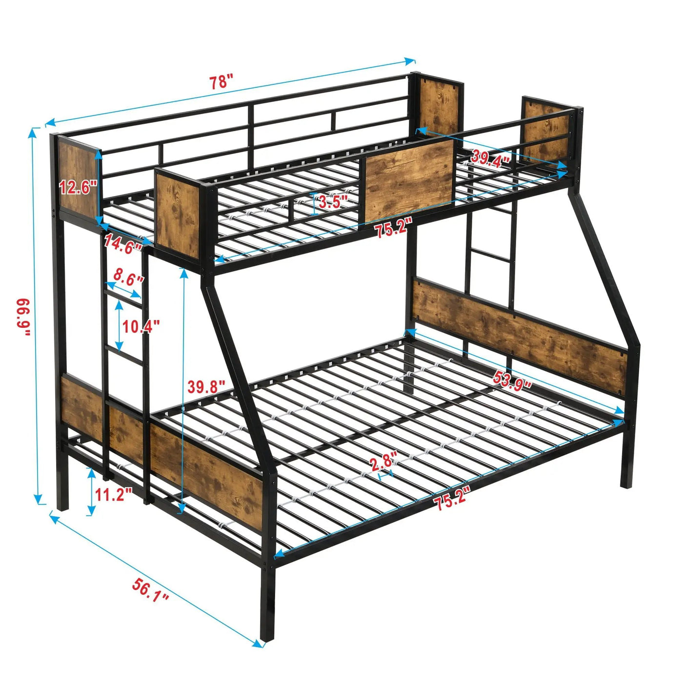 Modern Metal Bunk Bed With Side Ladders And Guardrail by Unique Piece Furniture