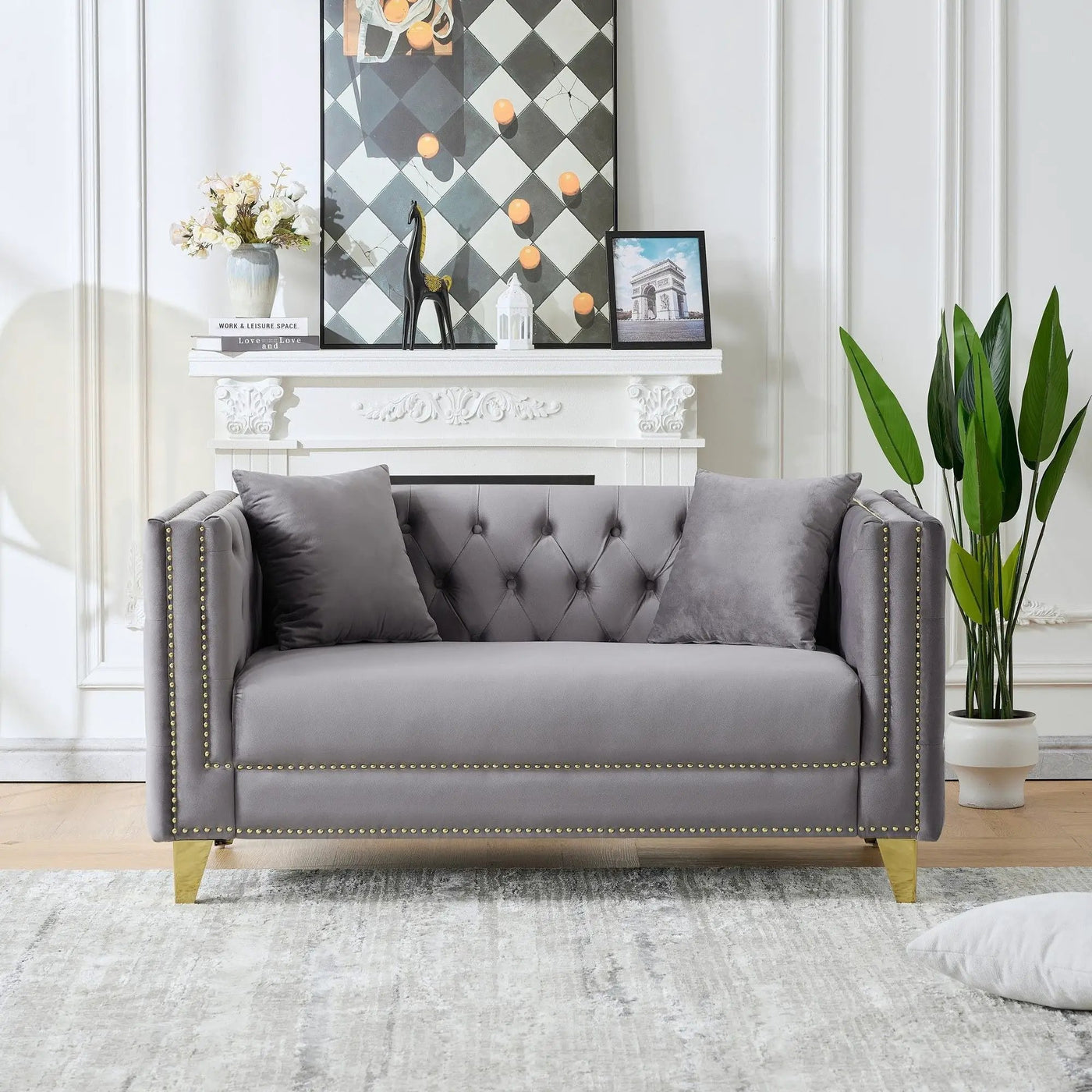 2 Seater Deep Seat Sofa With Button Nailhead, Square Arm by Unique Piece Furniture