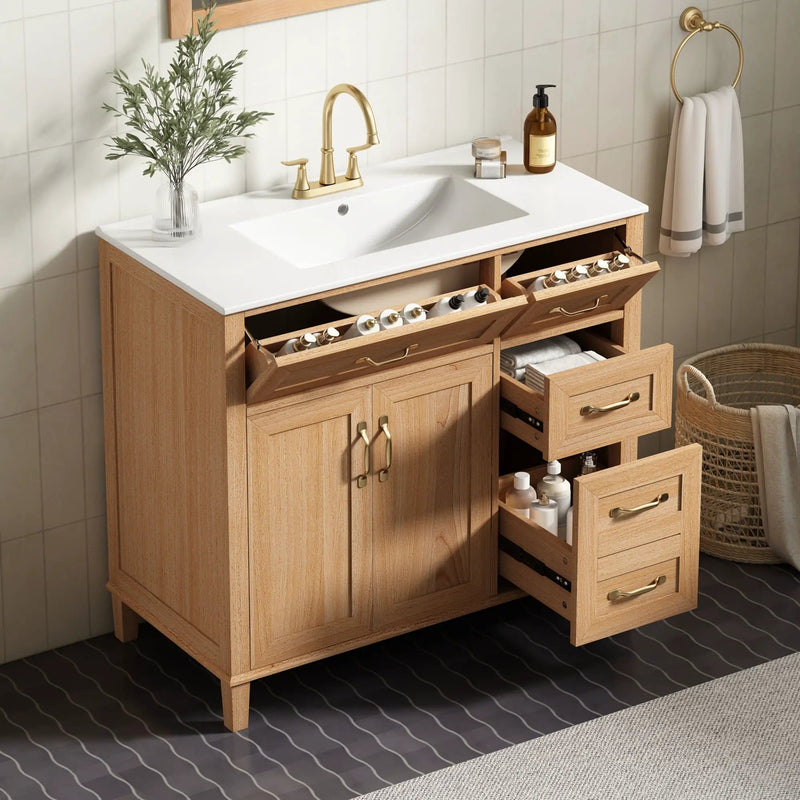 Bathroom Vanity With Sink, Soft Close Doors & Drawers - Wood by HouseOfZazla