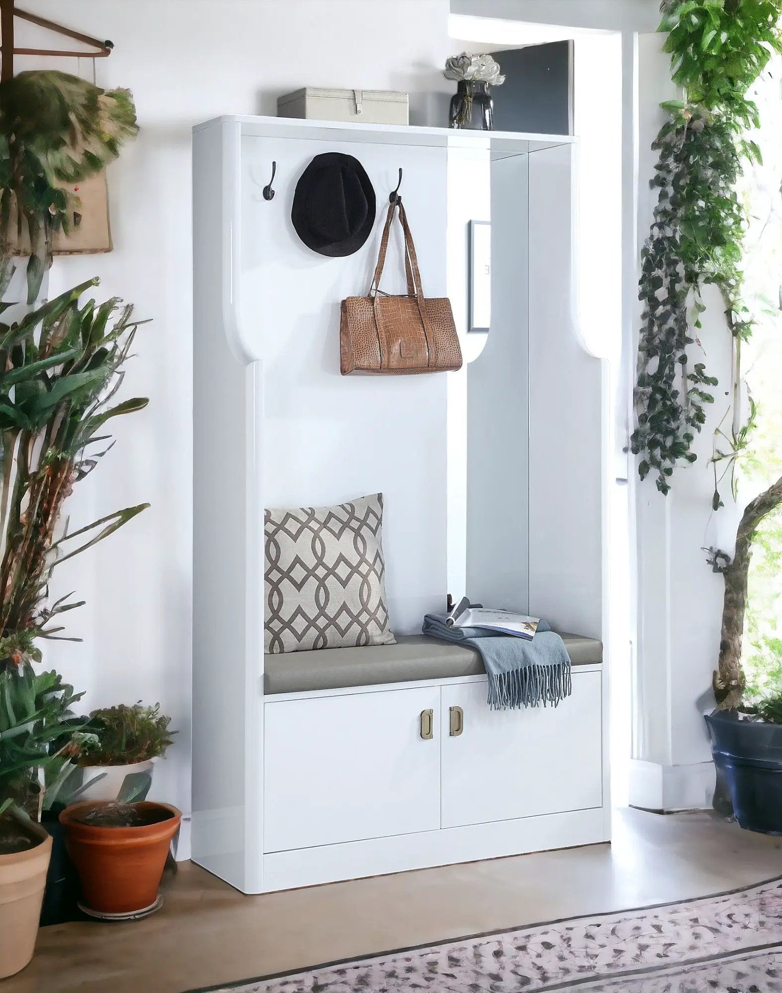 Buck II - High Gloss Hall Tree - White by Unique Piece Furniture