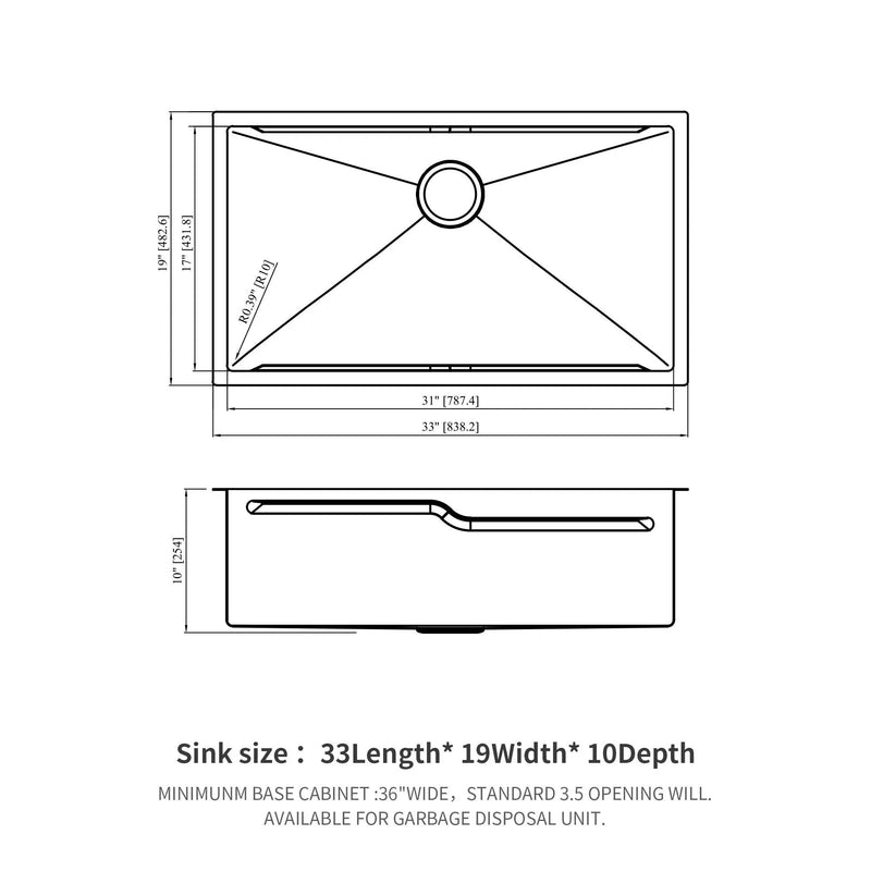 33" Undermount Kitchen Sink Single Bowl Ledge Workstation In 16 Gauge Stainless Steel - White by HouseOfZazla