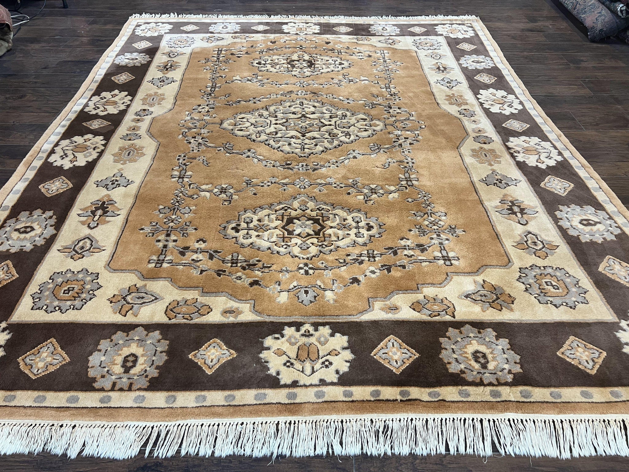 Indian Oushak Rug 8x10, Wool Hand Knotted Vintage Carpet by Jewel Rugs