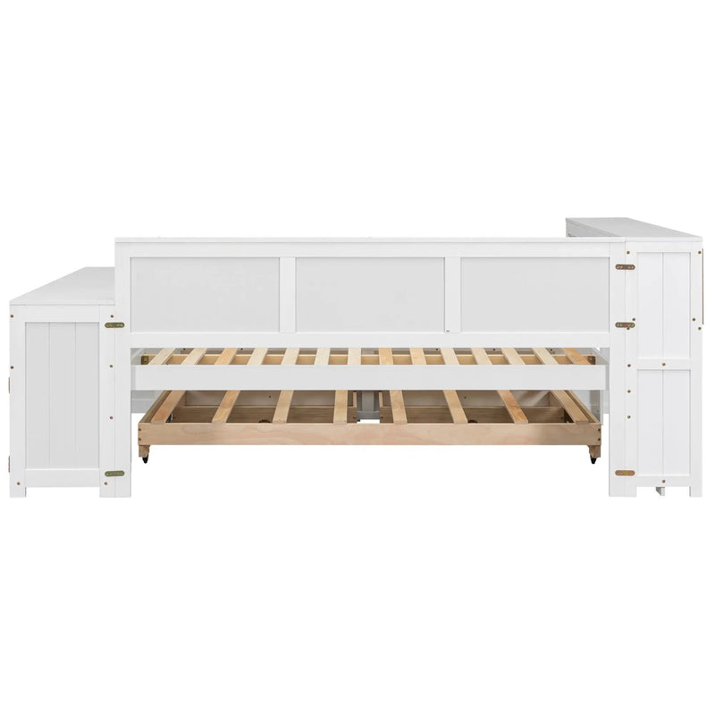Daybed With Storage Shelves, Drawers, Trundle, Charging Station, LED Light, Desk And Cabinet by HouseOfZazla